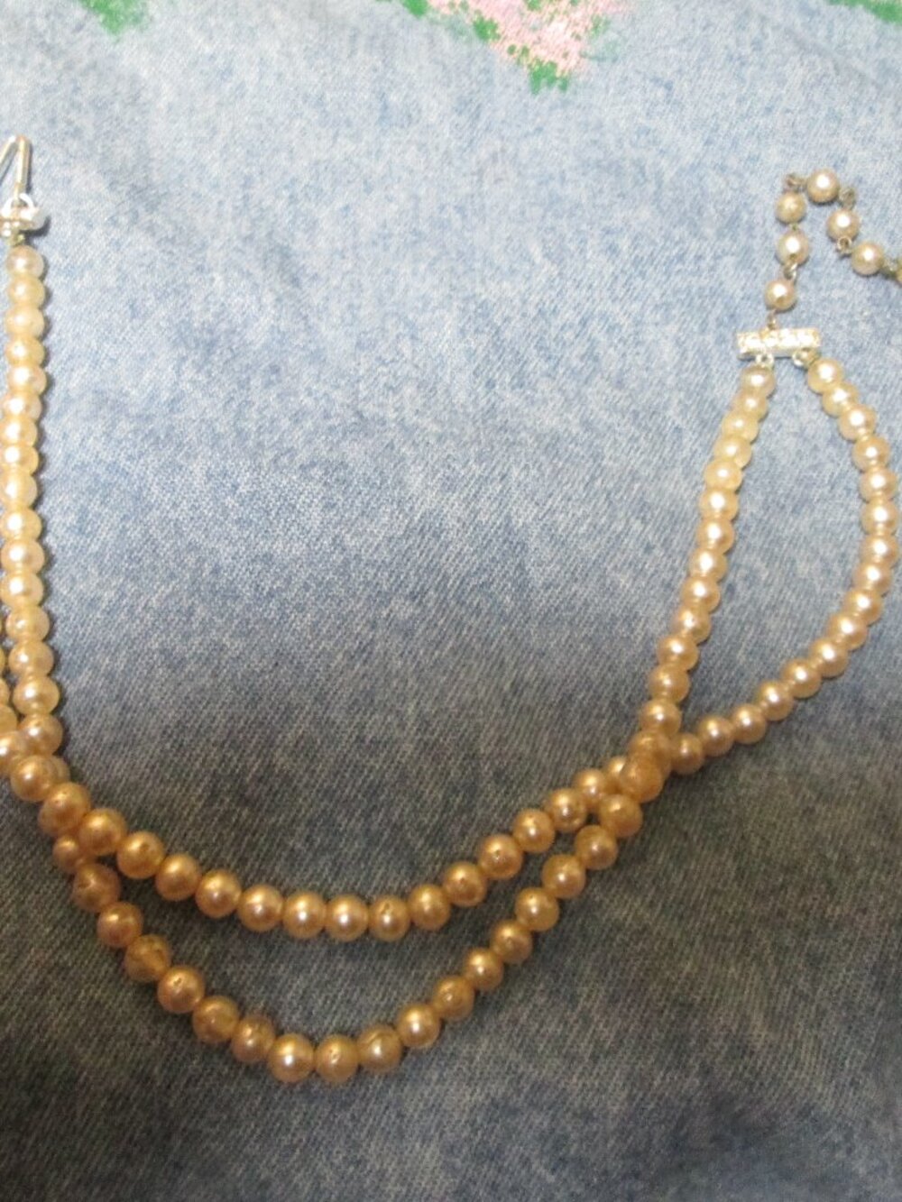 vtg double strand pearls rhinestone ends clasp marked Japan